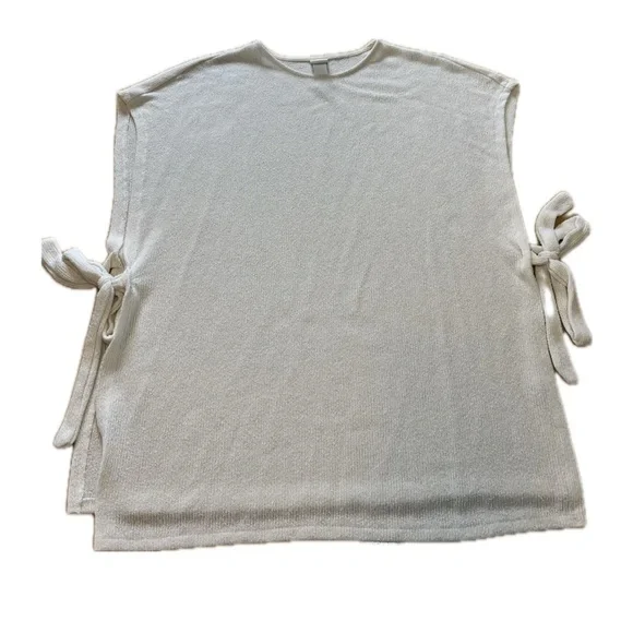 H&M Women’s Knit Boat Neck Poncho Top Off White Ties on the Side Size Large - Picture 2 of 8
